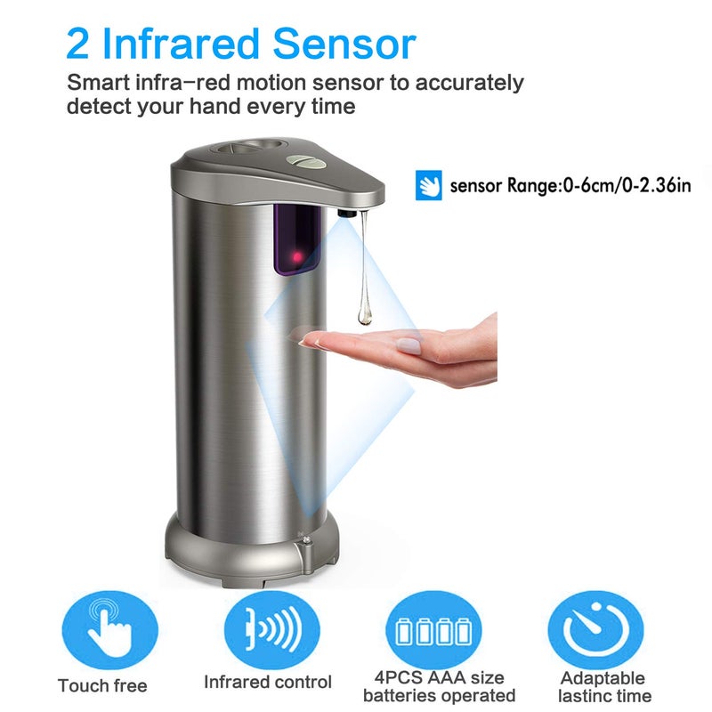 slicillo Infrared Automatic Soap Dispenser, Stainless Steel Touchless Soap Dispenser Automatic Dispenser with Waterproof Base for Bathroom Kitchen Hotel - Image 2